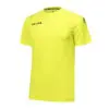 A vibrant yellow ball on a colorful padel court