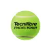 A white padel ball on a blue padel court, ready for play.