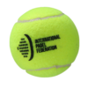 A colorful padel racket and ball on a white background