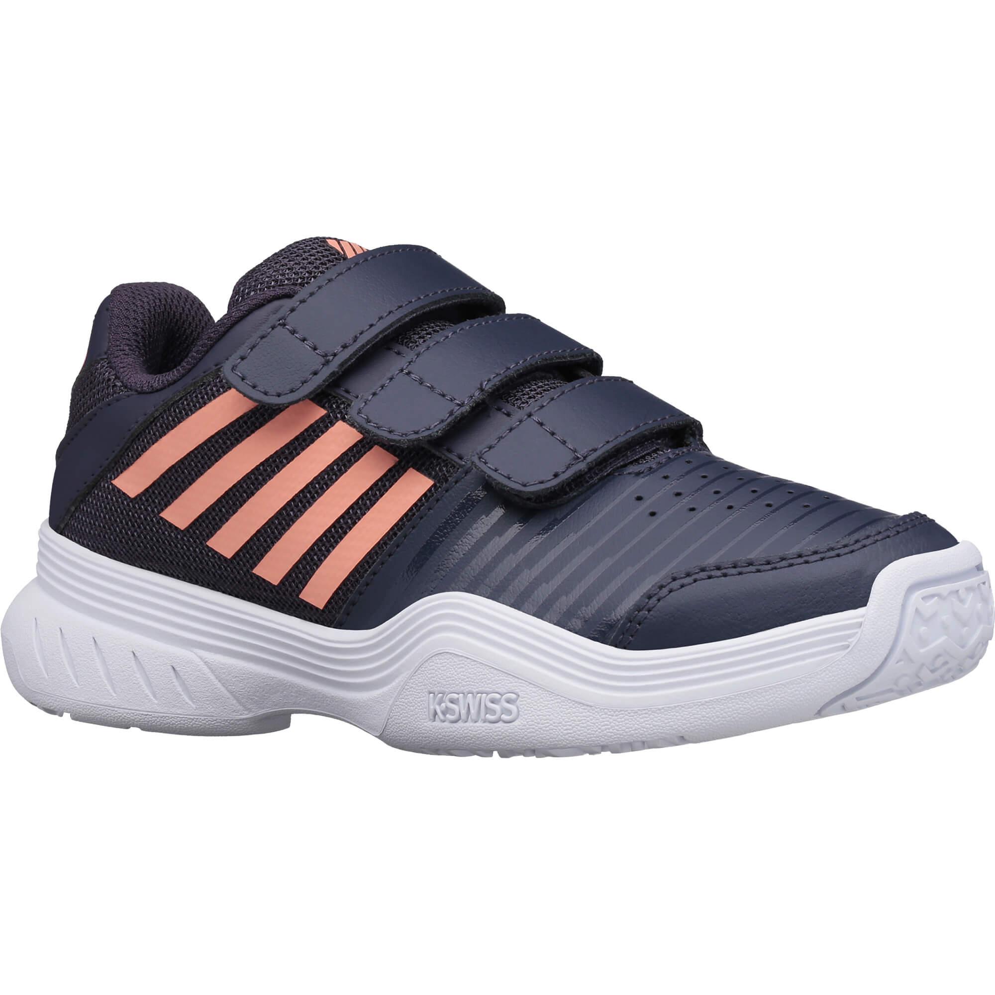 K-Swiss Junior Court Express Strap Omni Tennis Shoes (Greystone/Peach) - Size: 2.5 UK