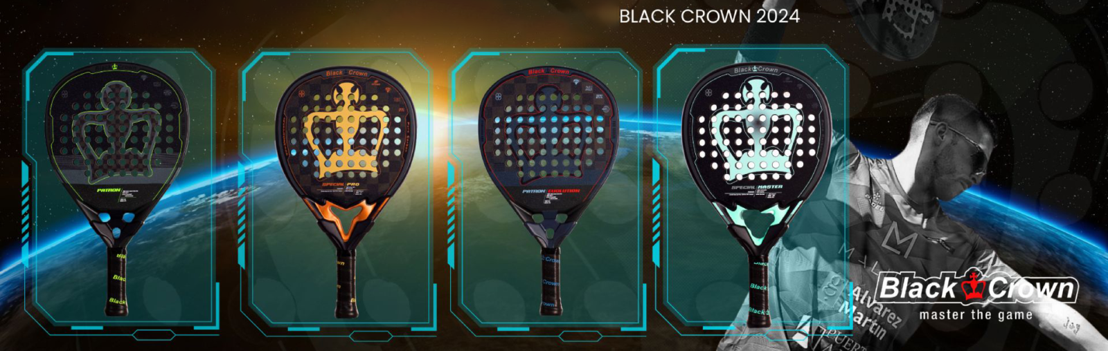 Black Crown Padel racket range banner