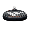 Laying down view of the Adidas Cross it Padel racket in black with orange accents