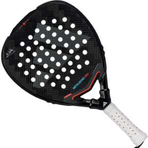 Adidas Metalbone Hrd+ Padel Racket in black with the Adidas three strip logo across the head