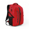 Red Bullpadel Xplo backpack with black accents on a white background