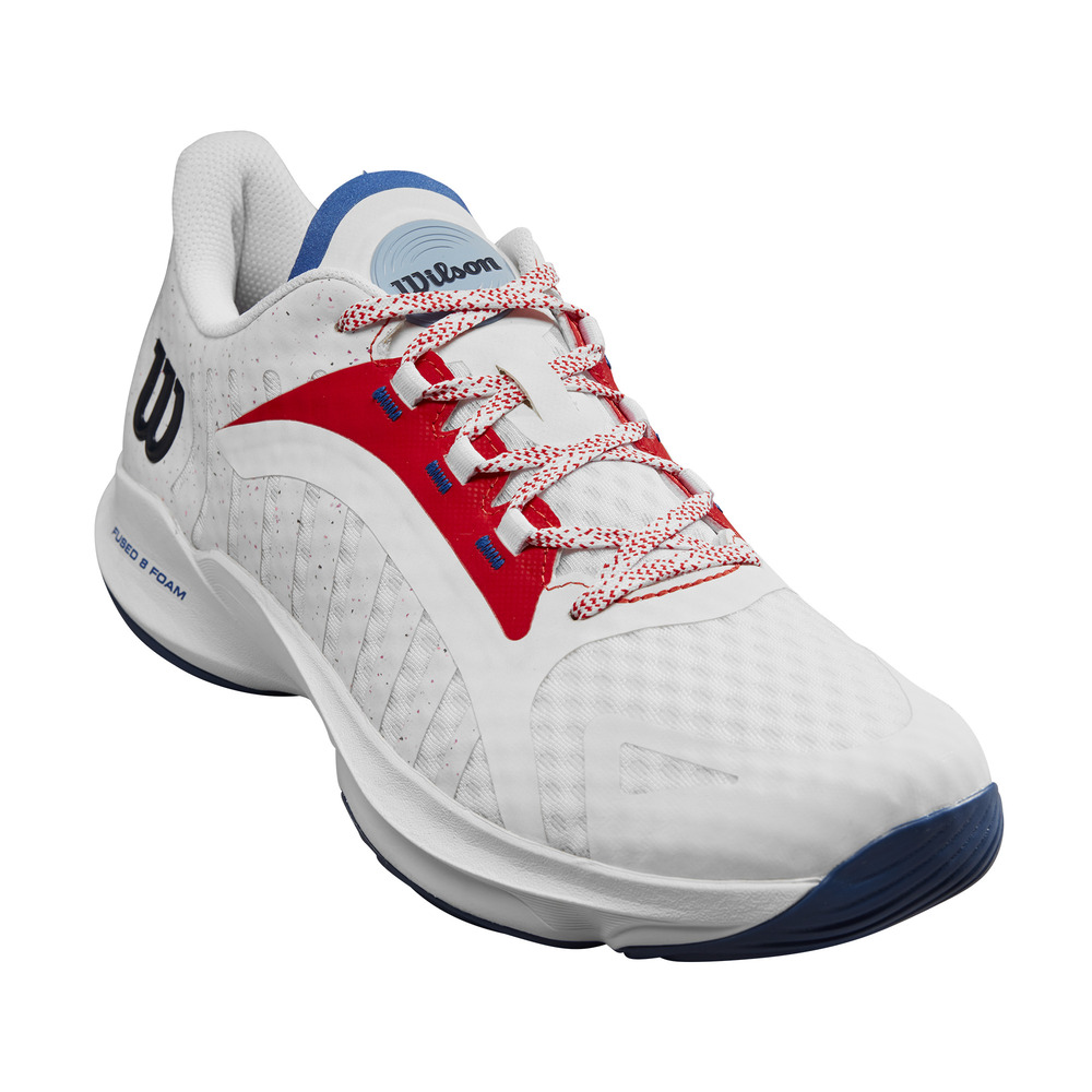 Wilson Mens Hurakn Pro Padel Shoe (White/Red/Blue) (2025)