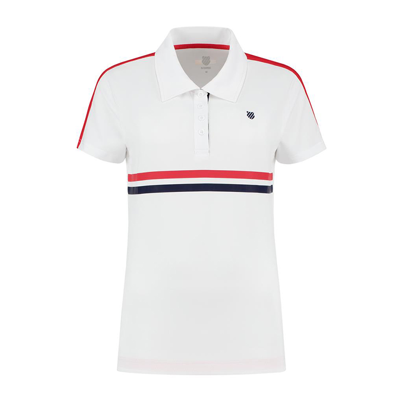 K-Swiss Womens Heritage Sport Striped Polo (White) (2020) - Size: Medium